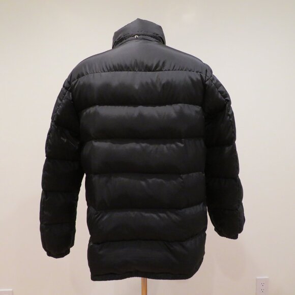 Men Large Black Puffer Jacket Eddie Bauer Goose Down Hood Lightweight Quilted - Picture 16 of 16